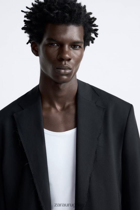Zara blazer con ribete irregular hombres H6RHL21160 negro ropa
