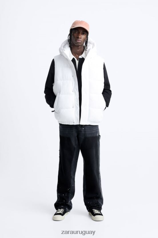 Zara chaleco acolchado con capucha hombres H6RHL21112 blanco ropa