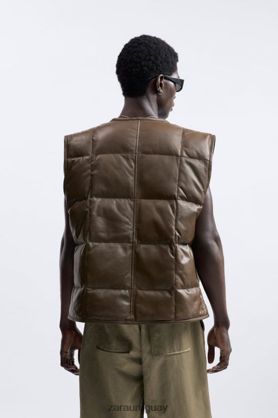 Zara chaleco acolchado de cuero edición limitada hombres H6RHL21127 marrón/topo ropa