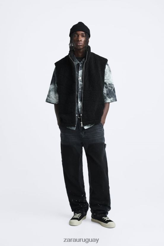 Zara chaleco polar hombres H6RHL21111 negro ropa