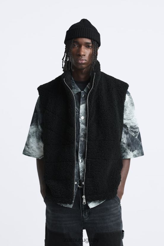 Zara chaleco polar hombres H6RHL21111 negro ropa