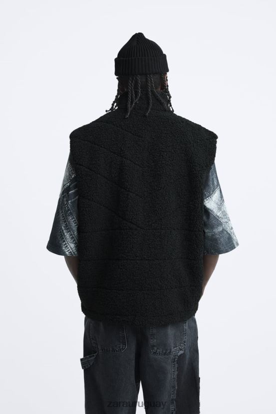 Zara chaleco polar hombres H6RHL21111 negro ropa