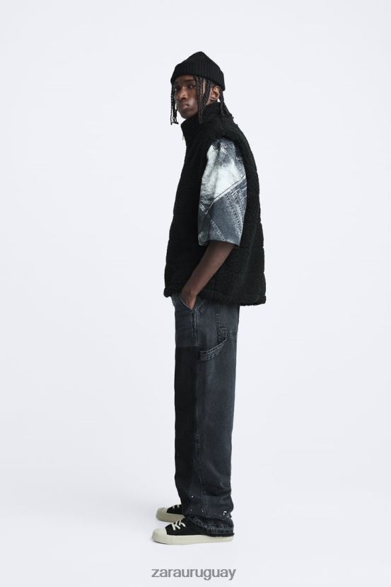 Zara chaleco polar hombres H6RHL21111 negro ropa