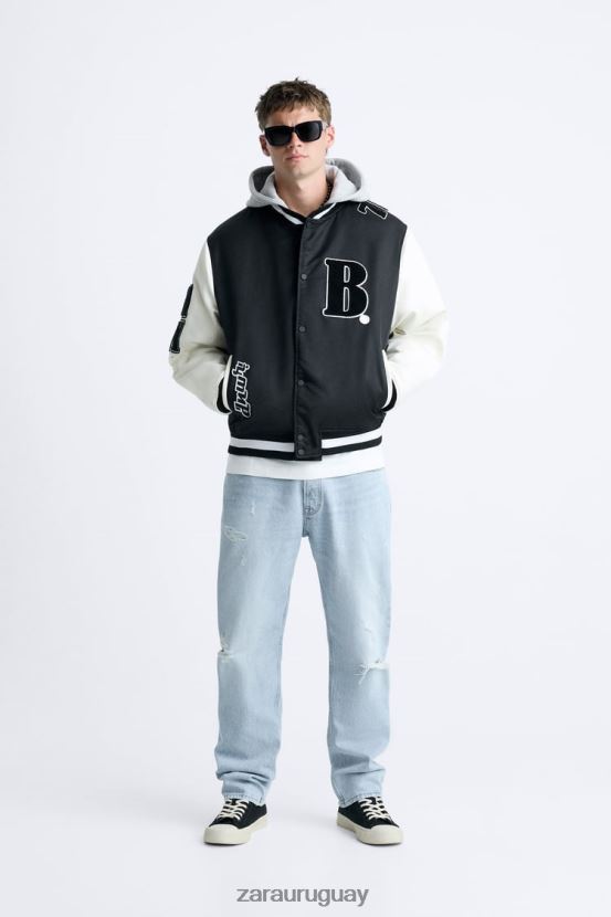 Zara chaqueta bomber con capucha hombres H6RHL21133 negro ropa