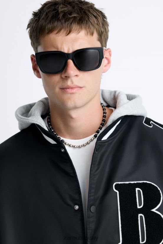 Zara chaqueta bomber con capucha hombres H6RHL21133 negro ropa