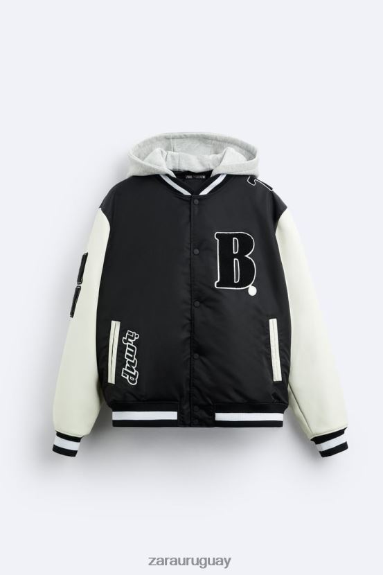 Zara chaqueta bomber con capucha hombres H6RHL21133 negro ropa