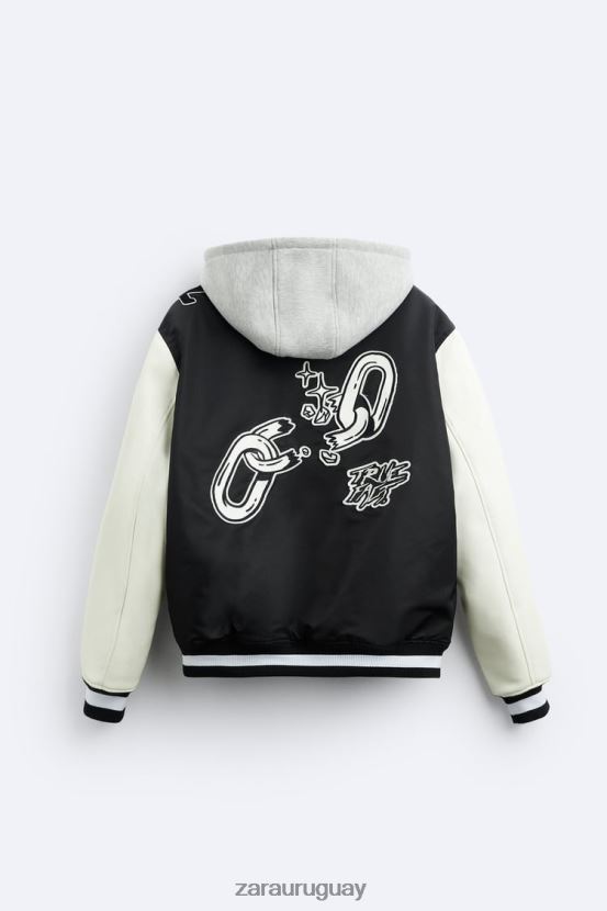 Zara chaqueta bomber con capucha hombres H6RHL21133 negro ropa