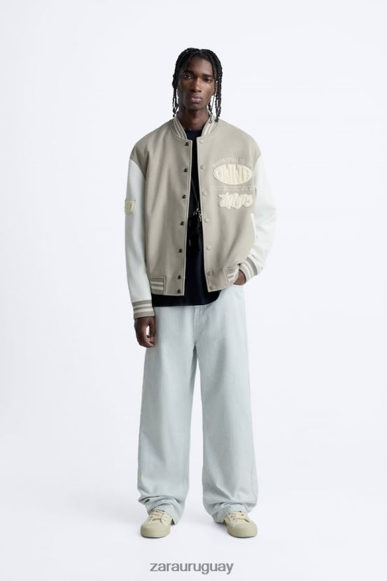 Zara chaqueta bomber con parche hombres H6RHL21132 ostra blanca ropa