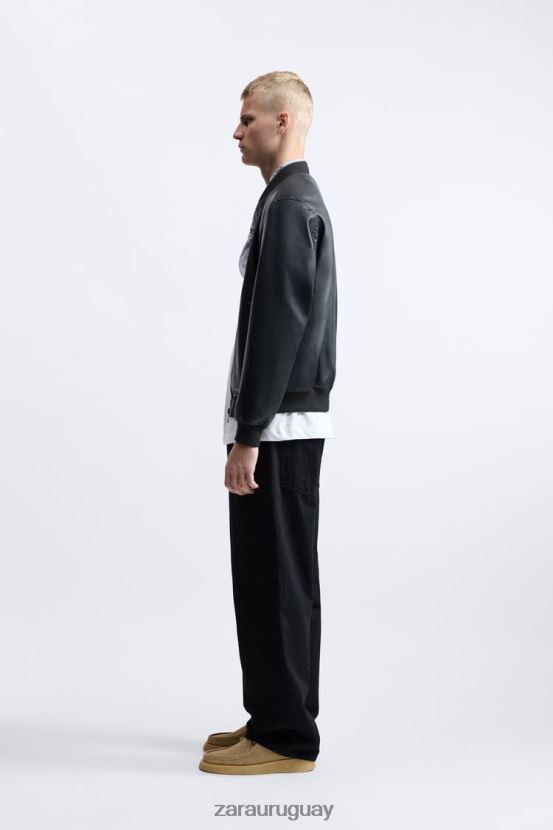 Zara chaqueta bomber de piel sintética hombres H6RHL21119 negro ropa