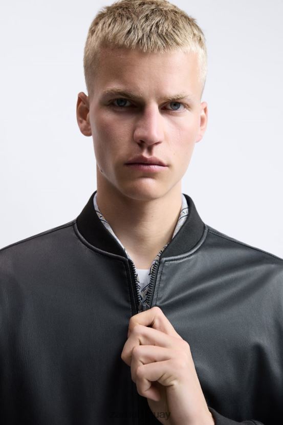 Zara chaqueta bomber de piel sintética hombres H6RHL21119 negro ropa