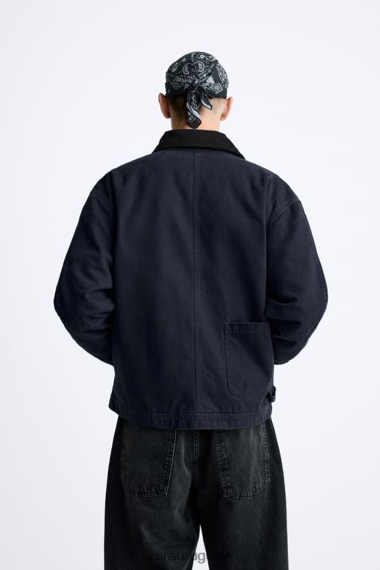 Zara chaqueta con cuello mixto hombres H6RHL21106 azul ropa