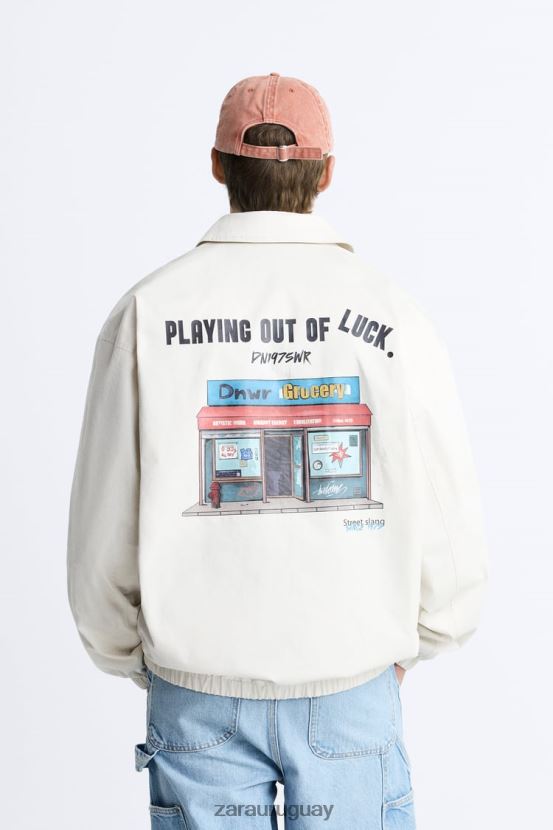 Zara chaqueta con estampado combinado hombres H6RHL21130 ostra blanca ropa