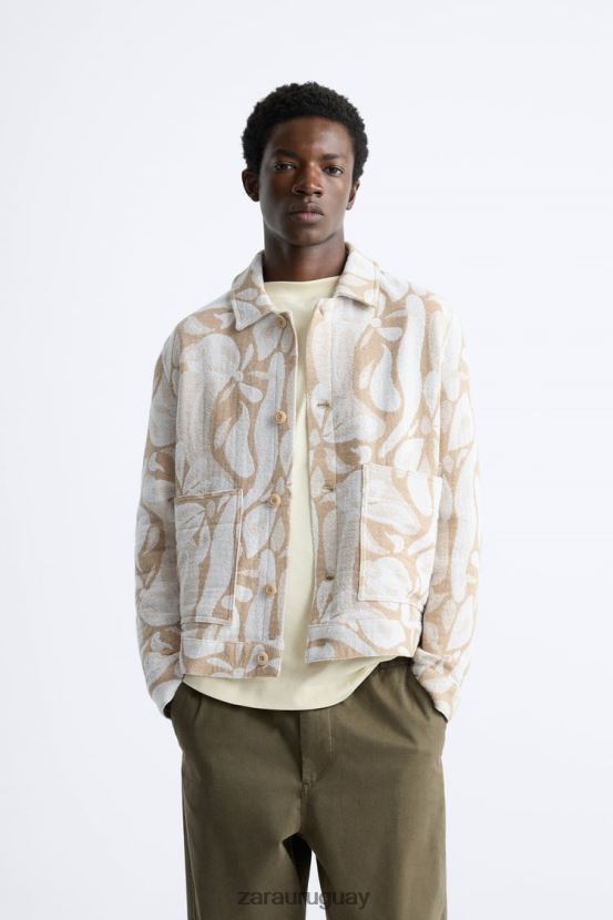 Zara chaqueta con estampado floral hombres H6RHL21116 beige ropa