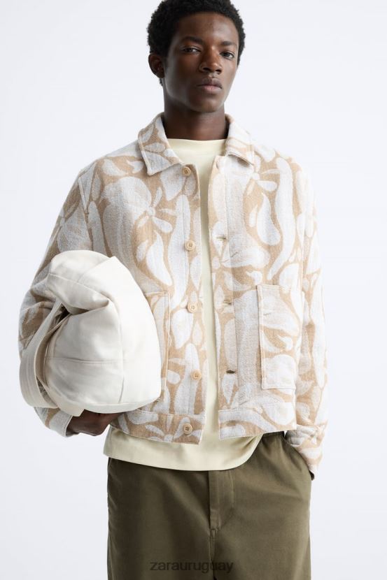 Zara chaqueta con estampado floral hombres H6RHL21116 beige ropa