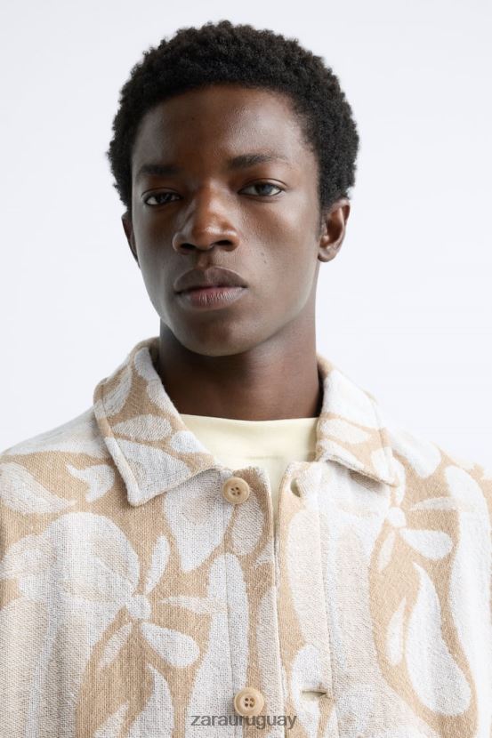 Zara chaqueta con estampado floral hombres H6RHL21116 beige ropa