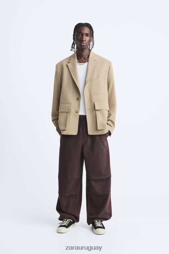 Zara chaqueta de bolsillo hombres H6RHL21158 bronceado suave ropa