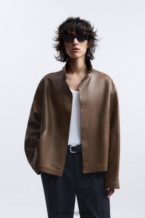 Zara chaqueta de cuero edición limitada hombres H6RHL21122 marrón/topo ropa
