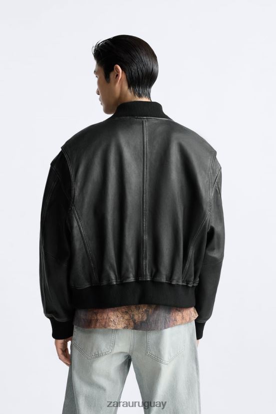 Zara chaqueta de cuero vintage hombres H6RHL21114 negro ropa