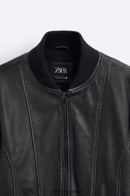 Zara chaqueta de cuero vintage hombres H6RHL21114 negro ropa