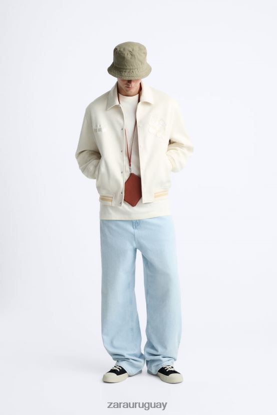 Zara chaqueta de gamuza sintética bordada hombres H6RHL21128 ostra blanca ropa