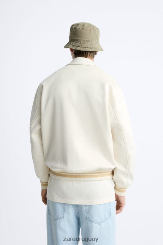 Zara chaqueta de gamuza sintética bordada hombres H6RHL21128 ostra blanca ropa