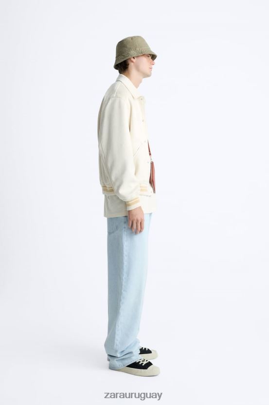 Zara chaqueta de gamuza sintética bordada hombres H6RHL21128 ostra blanca ropa