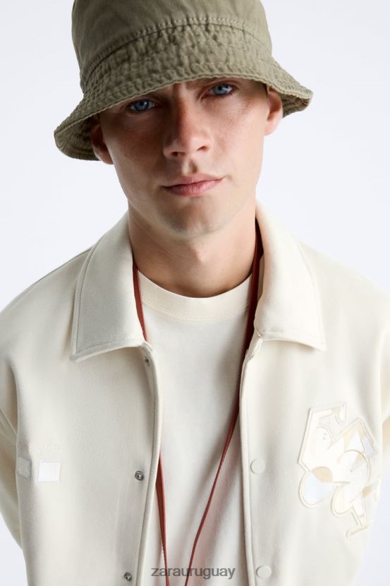Zara chaqueta de gamuza sintética bordada hombres H6RHL21128 ostra blanca ropa