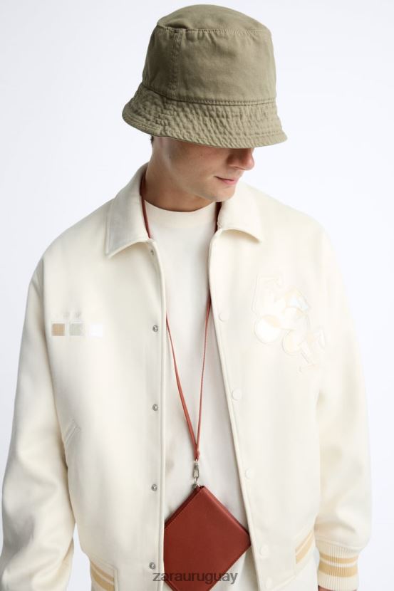 Zara chaqueta de gamuza sintética bordada hombres H6RHL21128 ostra blanca ropa