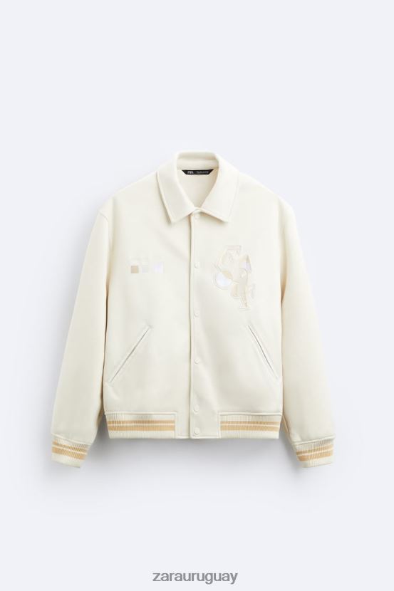 Zara chaqueta de gamuza sintética bordada hombres H6RHL21128 ostra blanca ropa
