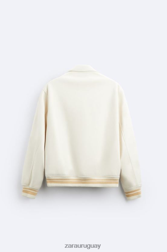 Zara chaqueta de gamuza sintética bordada hombres H6RHL21128 ostra blanca ropa