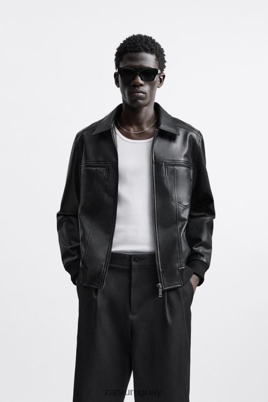 Zara chaqueta de piel sintética hombres H6RHL21121 negro ropa