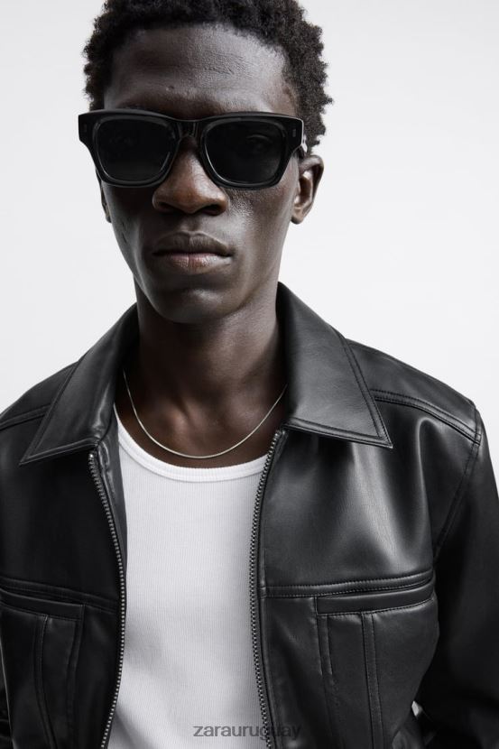 Zara chaqueta de piel sintética hombres H6RHL21121 negro ropa