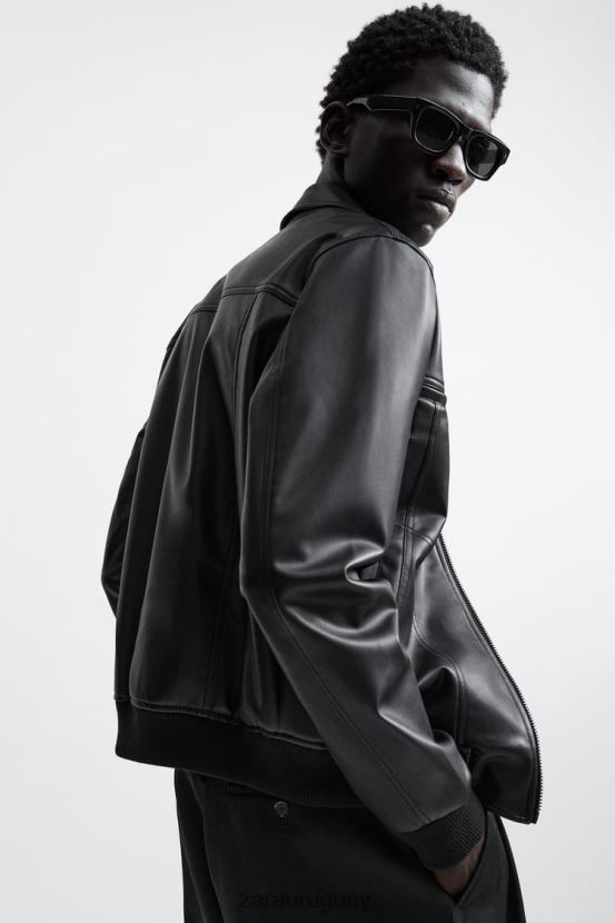 Zara chaqueta de piel sintética hombres H6RHL21121 negro ropa
