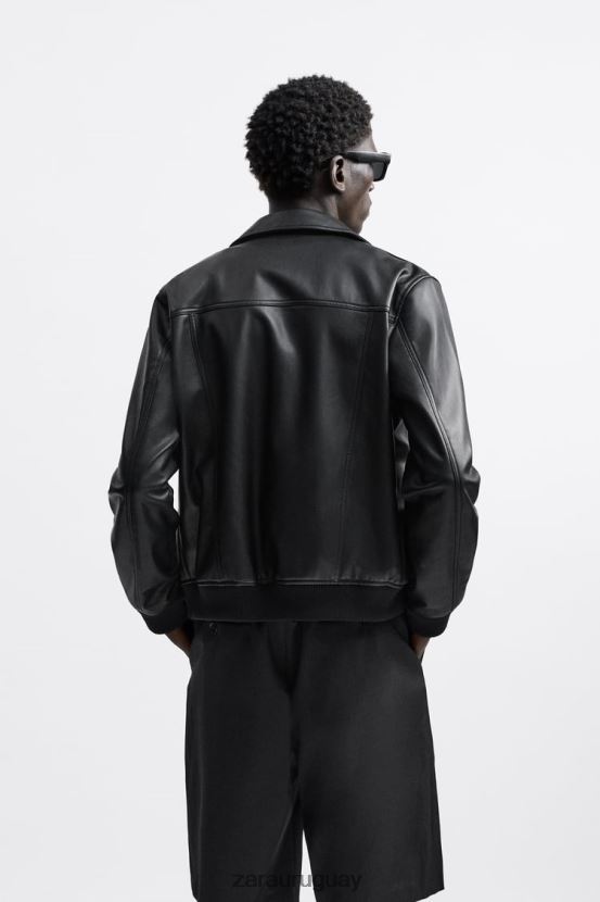Zara chaqueta de piel sintética hombres H6RHL21121 negro ropa