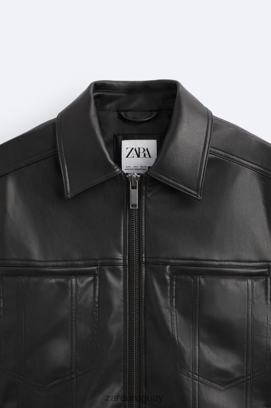 Zara chaqueta de piel sintética hombres H6RHL21121 negro ropa