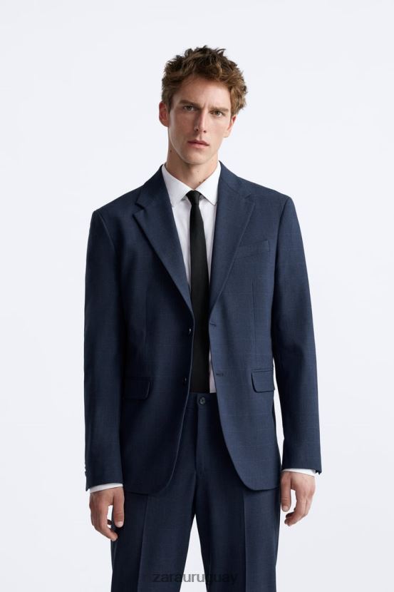 Zara chaqueta de traje a cuadros hombres H6RHL21137 azulado ropa