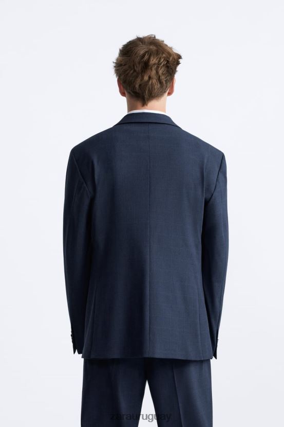 Zara chaqueta de traje a cuadros hombres H6RHL21137 azulado ropa