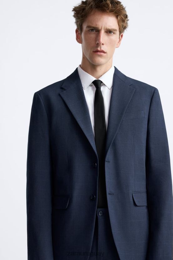 Zara chaqueta de traje a cuadros hombres H6RHL21137 azulado ropa