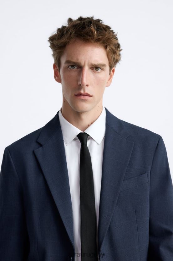 Zara chaqueta de traje a cuadros hombres H6RHL21137 azulado ropa