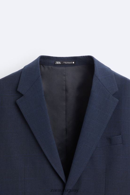 Zara chaqueta de traje a cuadros hombres H6RHL21137 azulado ropa