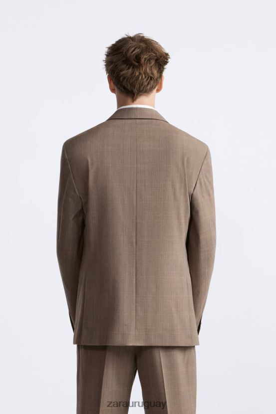 Zara chaqueta de traje a cuadros hombres H6RHL21162 marrón topo ropa
