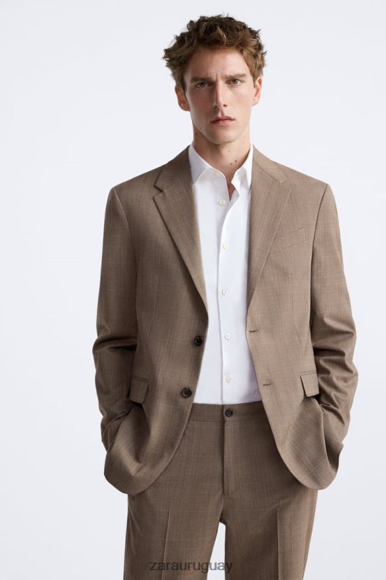 Zara chaqueta de traje a cuadros hombres H6RHL21162 marrón topo ropa