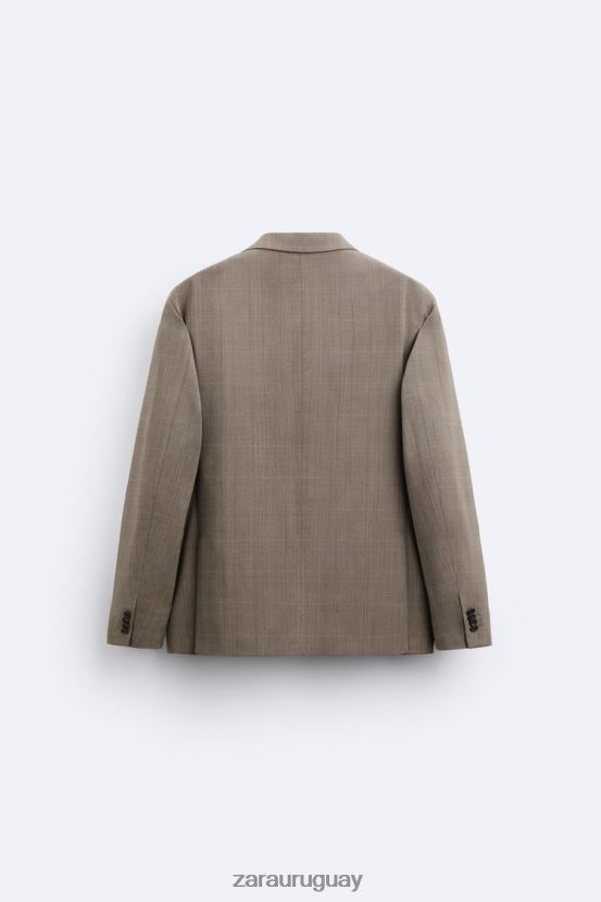 Zara chaqueta de traje a cuadros hombres H6RHL21162 marrón topo ropa