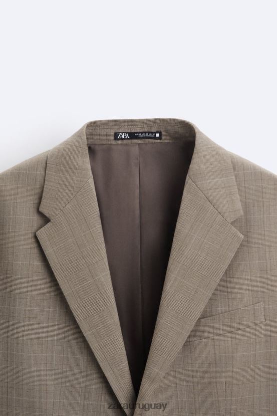 Zara chaqueta de traje a cuadros hombres H6RHL21162 marrón topo ropa