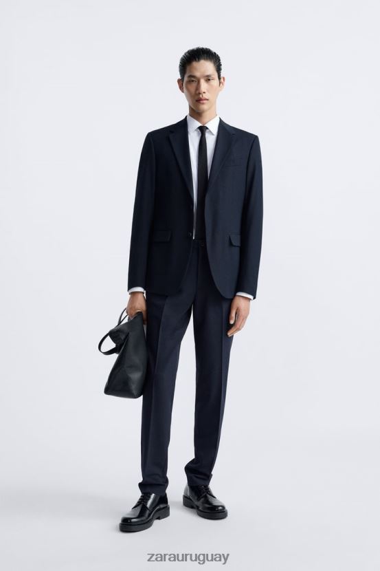 Zara chaqueta de traje ajustada hombres H6RHL21139 Azul marino ropa