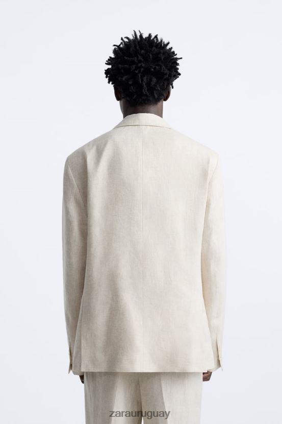 Zara chaqueta de traje en 100% lino hombres H6RHL21156 beige claro ropa