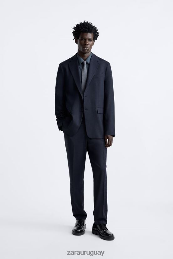 Zara chaqueta de traje texturizada hombres H6RHL21136 Azul marino ropa