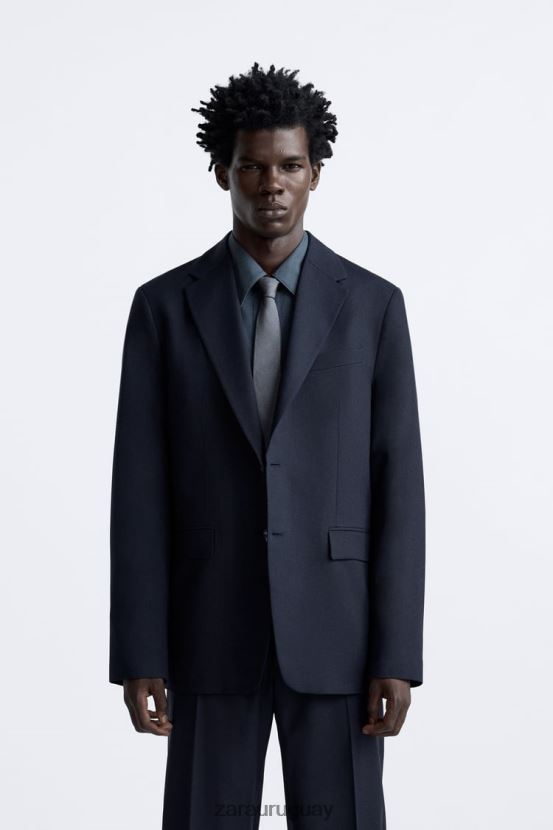 Zara chaqueta de traje texturizada hombres H6RHL21136 Azul marino ropa