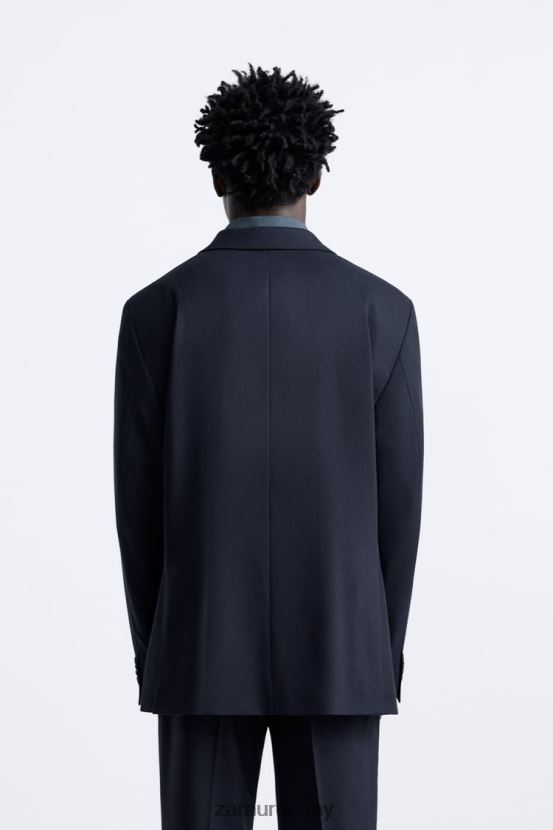 Zara chaqueta de traje texturizada hombres H6RHL21136 Azul marino ropa
