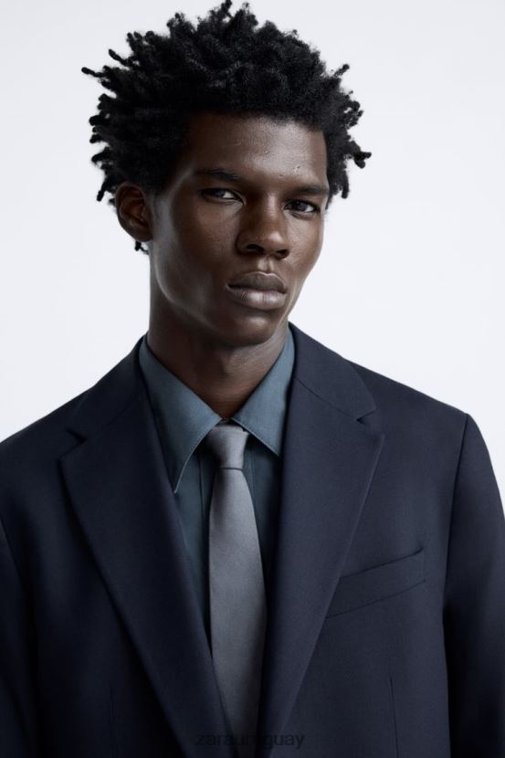 Zara chaqueta de traje texturizada hombres H6RHL21136 Azul marino ropa